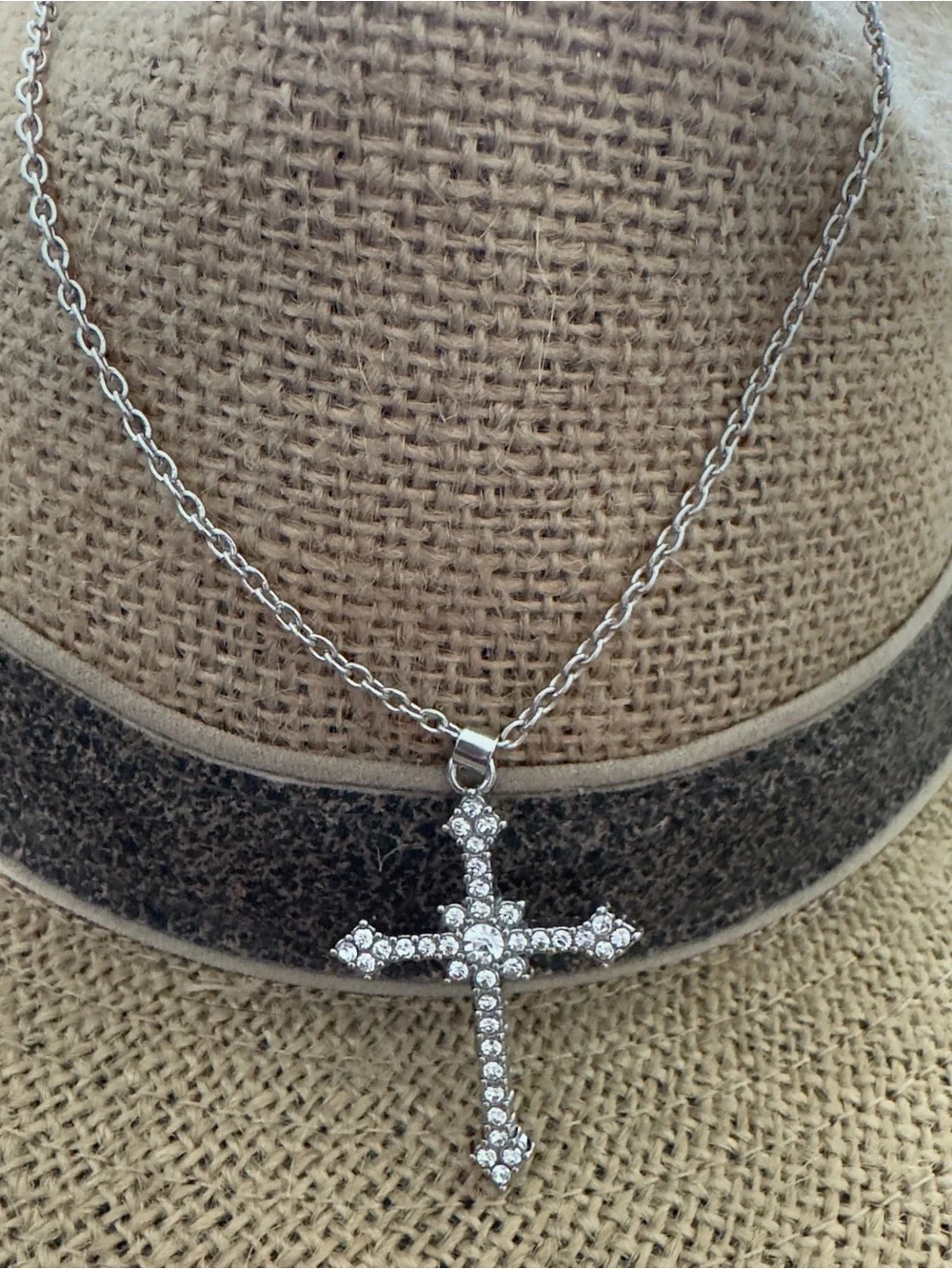 Silver Crystal Cross Pendant Necklace - Women Jewelry
